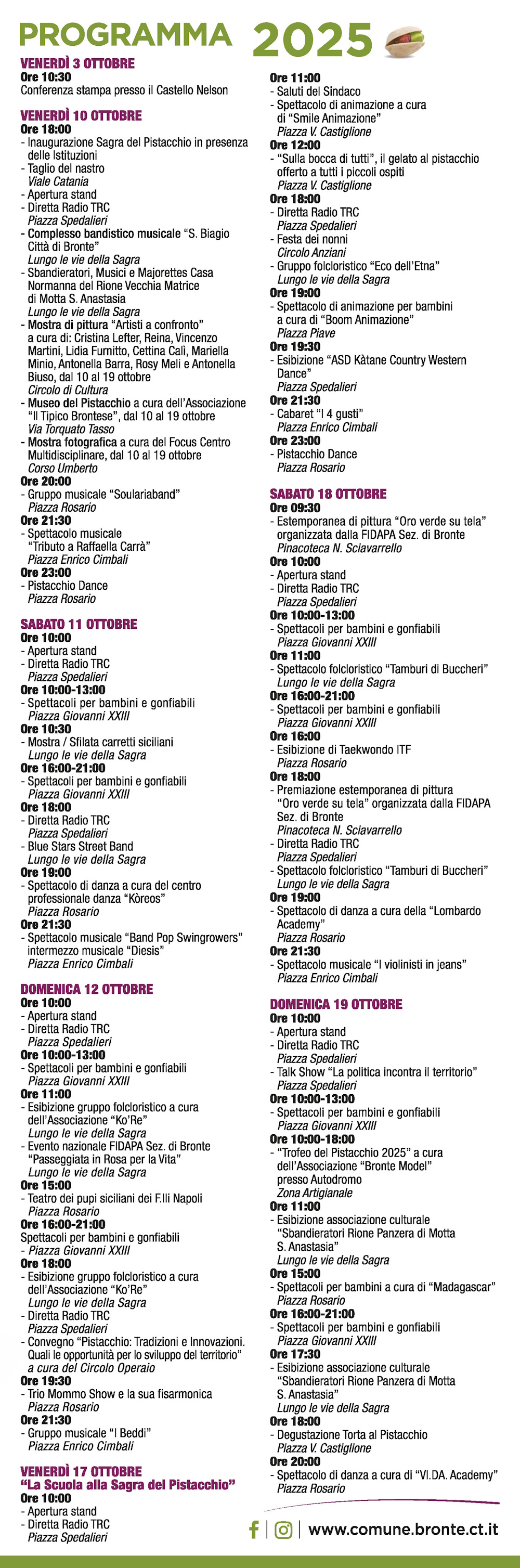 Programma Sagra Pistacchio Bronte 2025